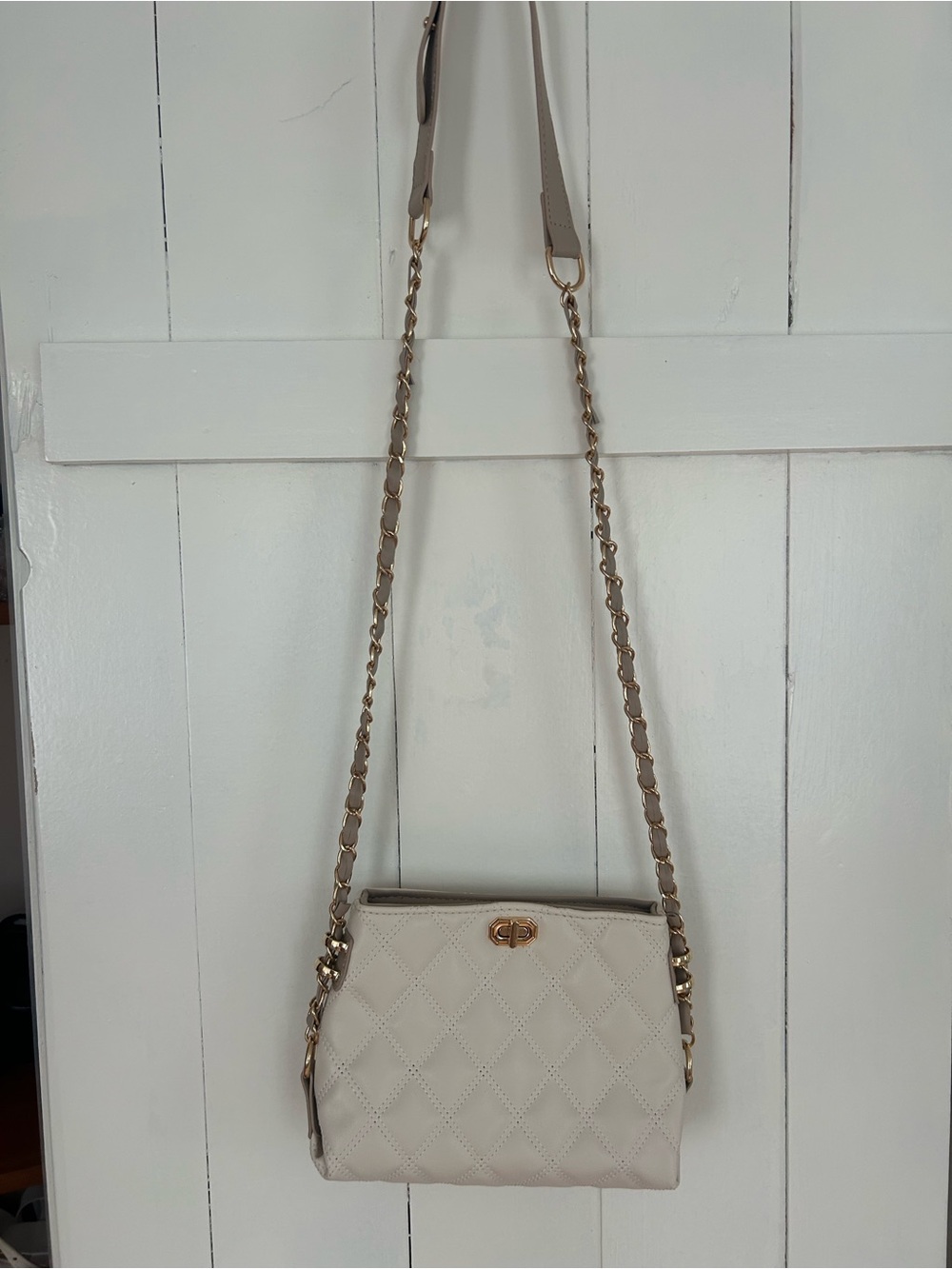 Quilted Crossbody Shoulder Bag in Light Beige